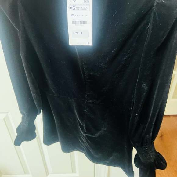 NWT Zara Black velvet Bishop Sleeve Mock Neck Cocktail Dress - Picture 6 of 8